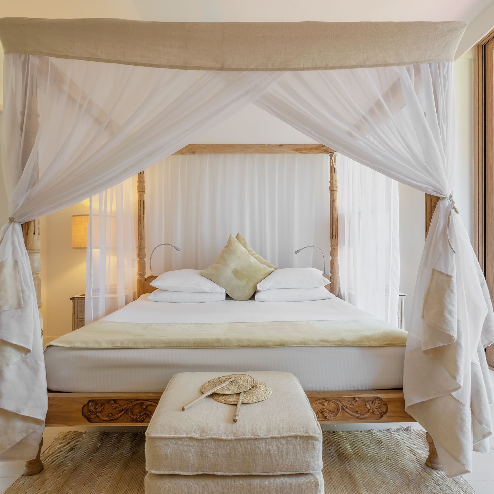 a bed with a canopy over it