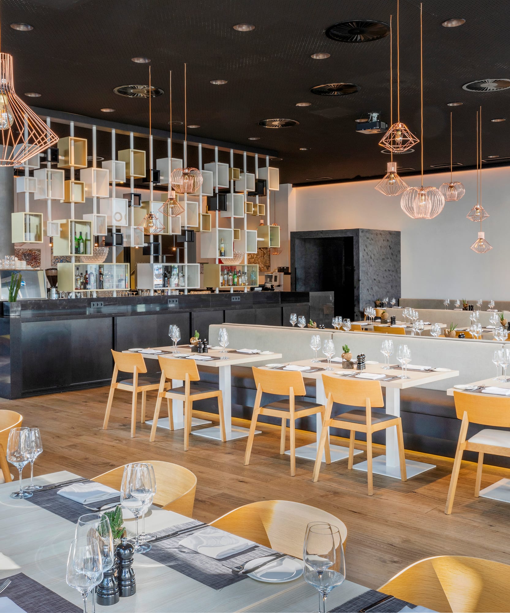 a room with tables and chairs