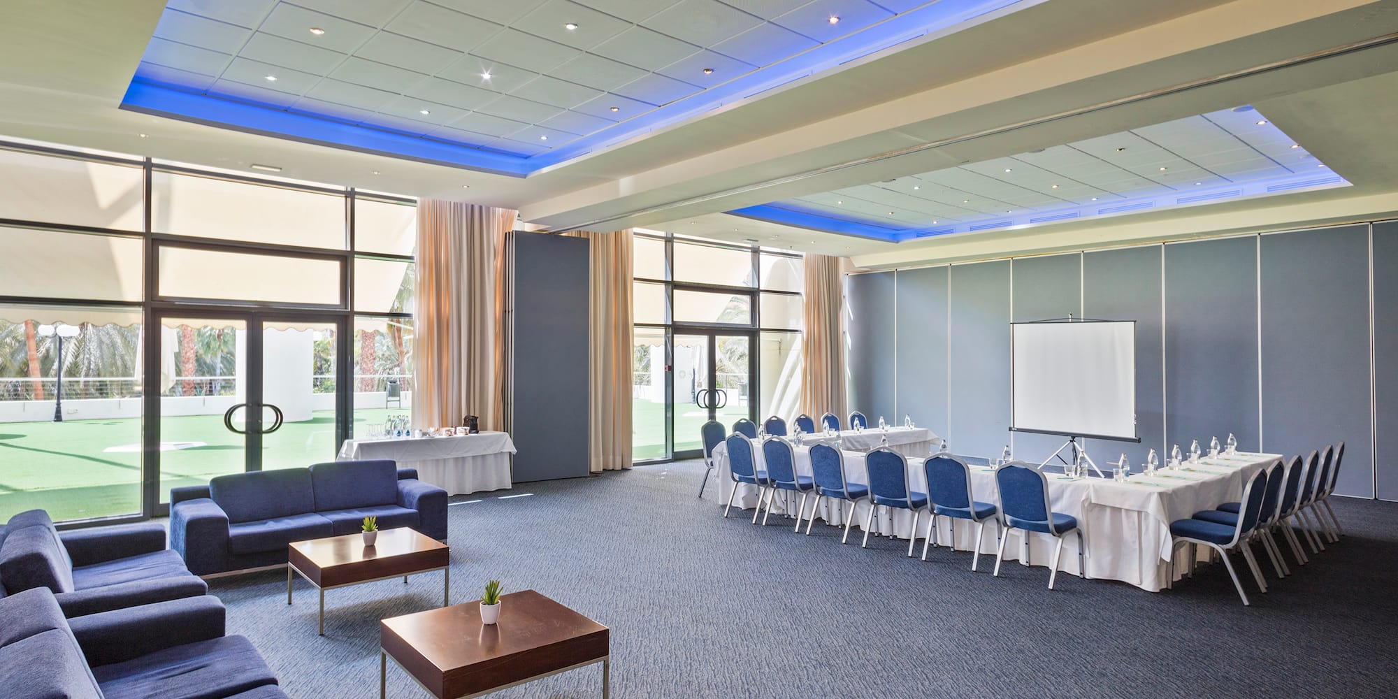 a room with tables and chairs