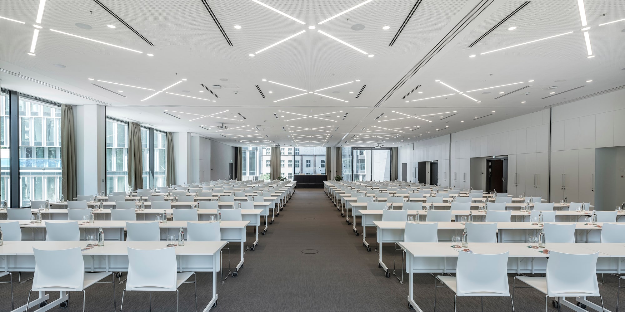 a room with tables and chairs