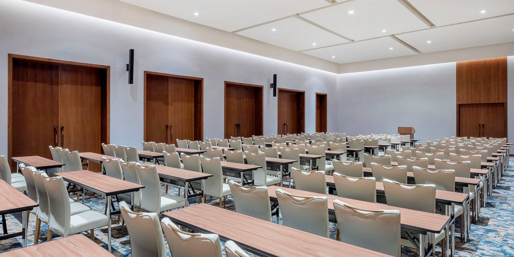 a room with tables and chairs