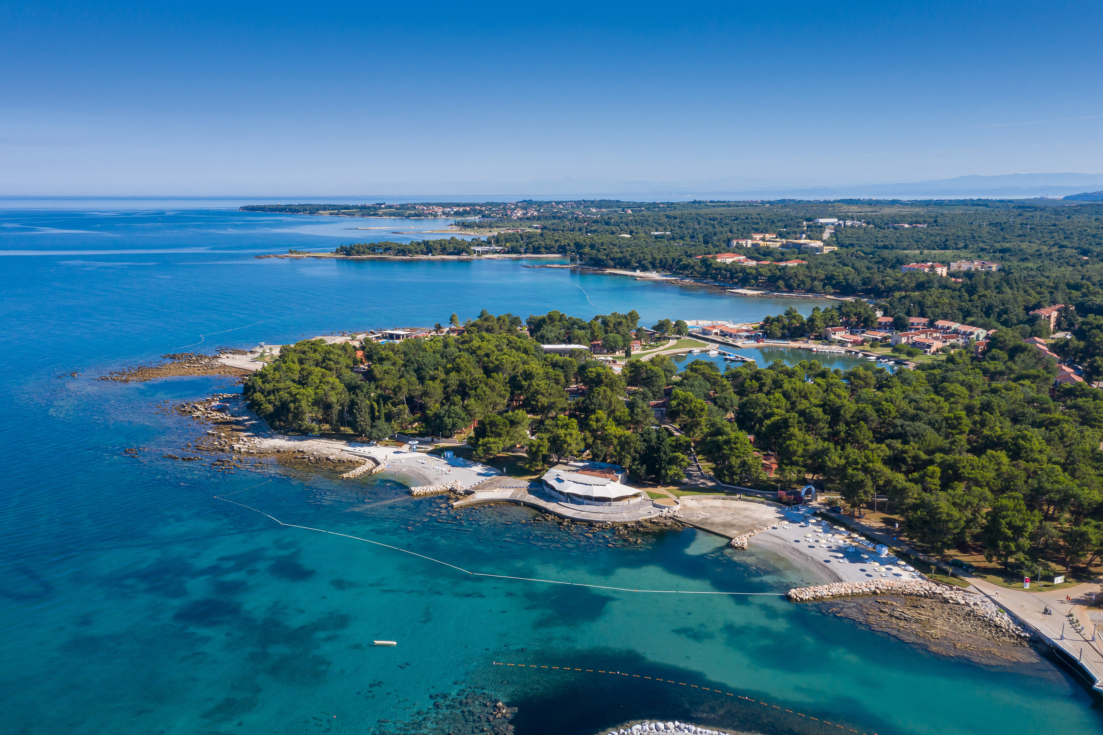 an aerial view of a small island with trees and water