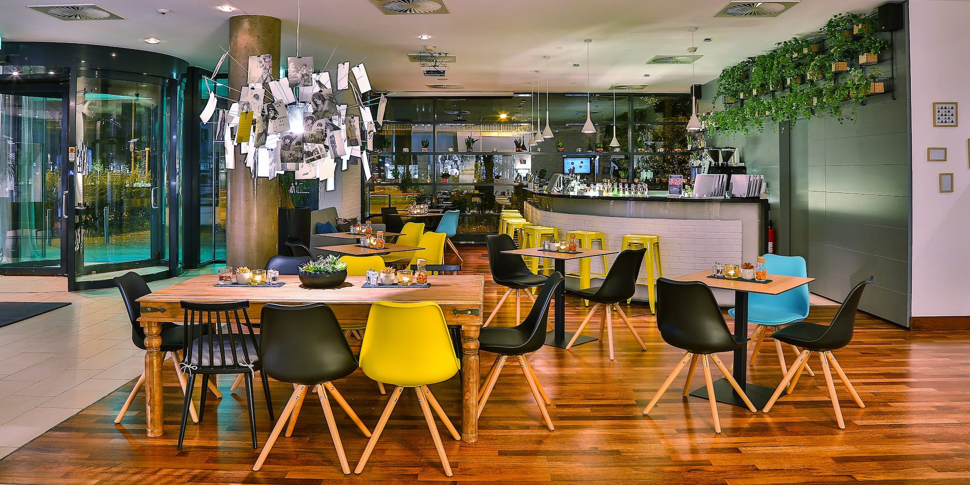 a restaurant with tables and chairs