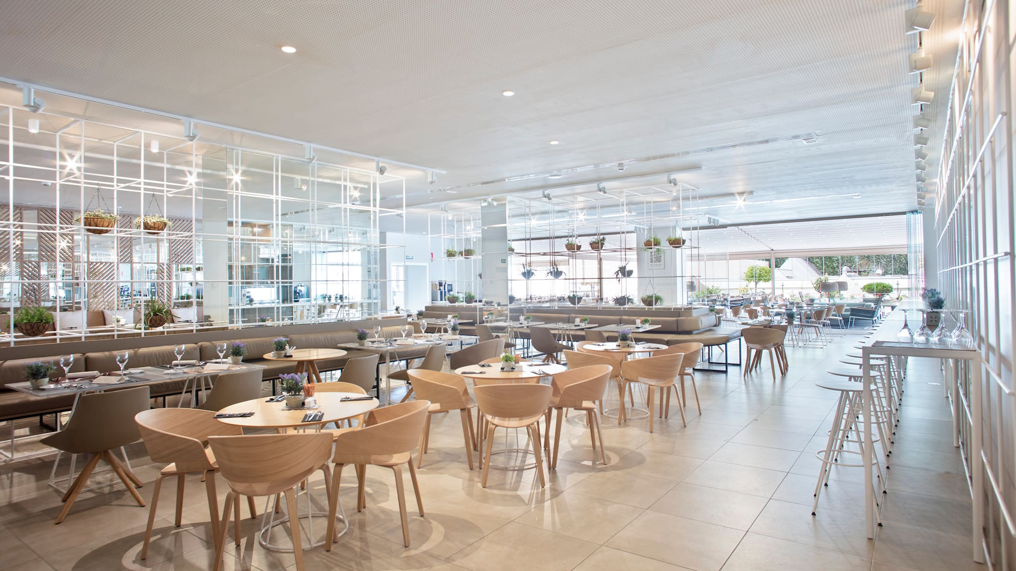 a large room with tables and chairs