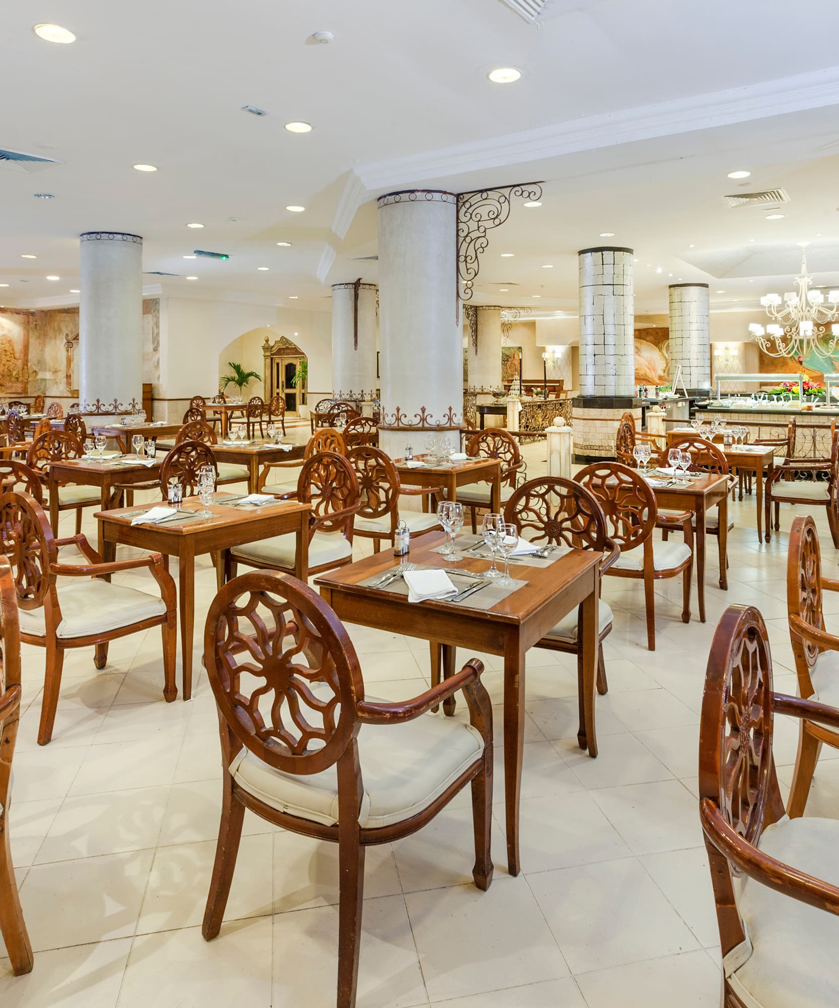 a room with tables and chairs