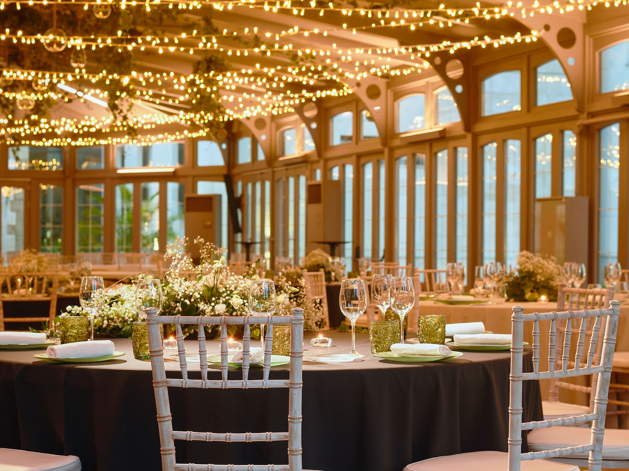 a room with tables and chairs