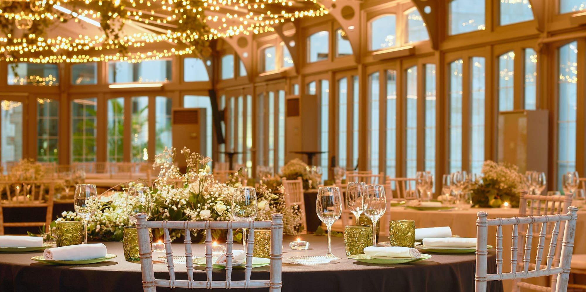 a room with tables and chairs