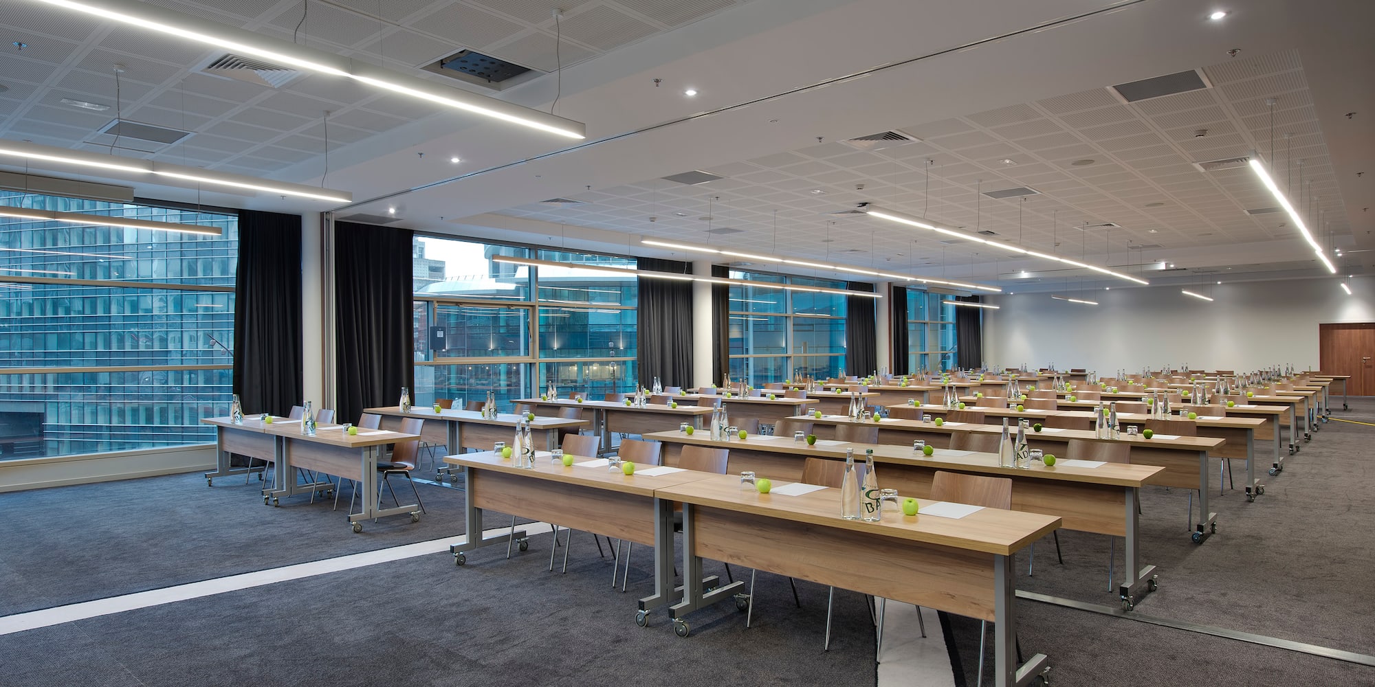 a room with tables and chairs