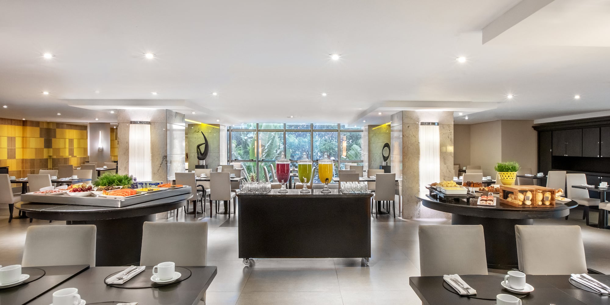 a room with tables and chairs