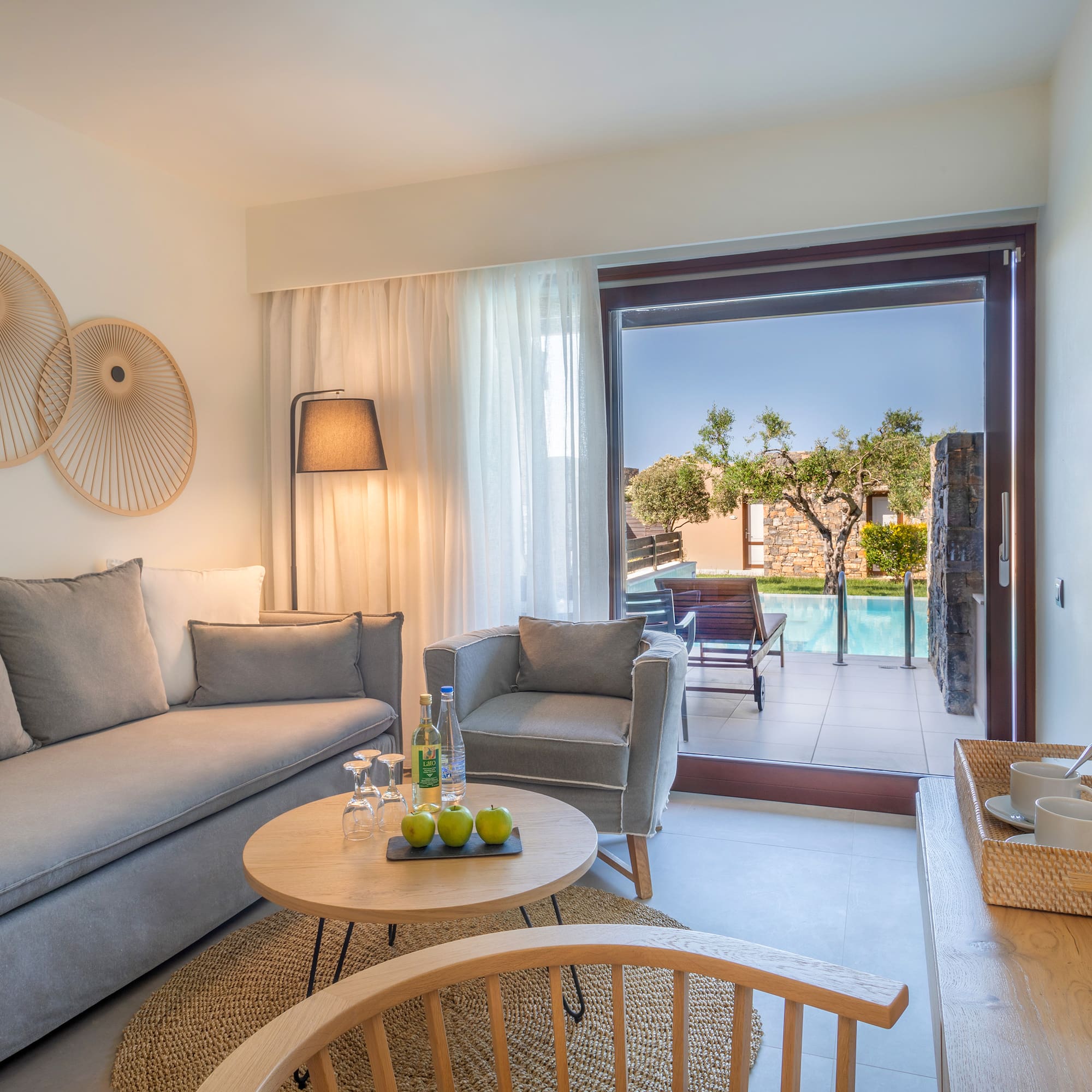a living room with a couch and a table