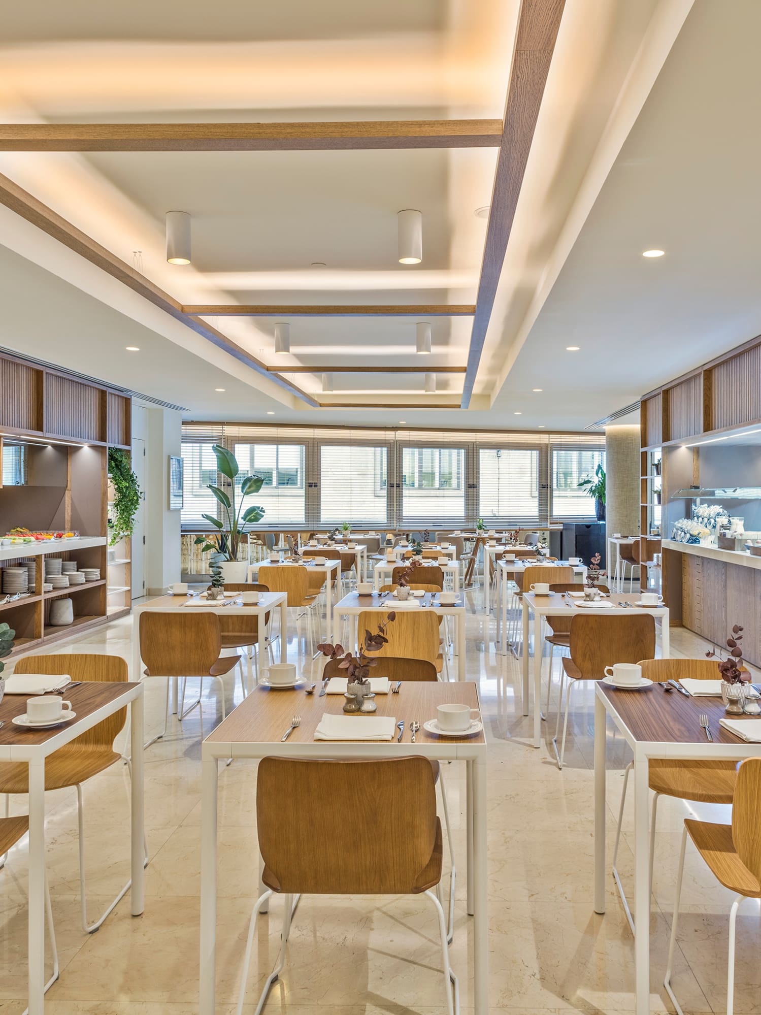 a room with tables and chairs