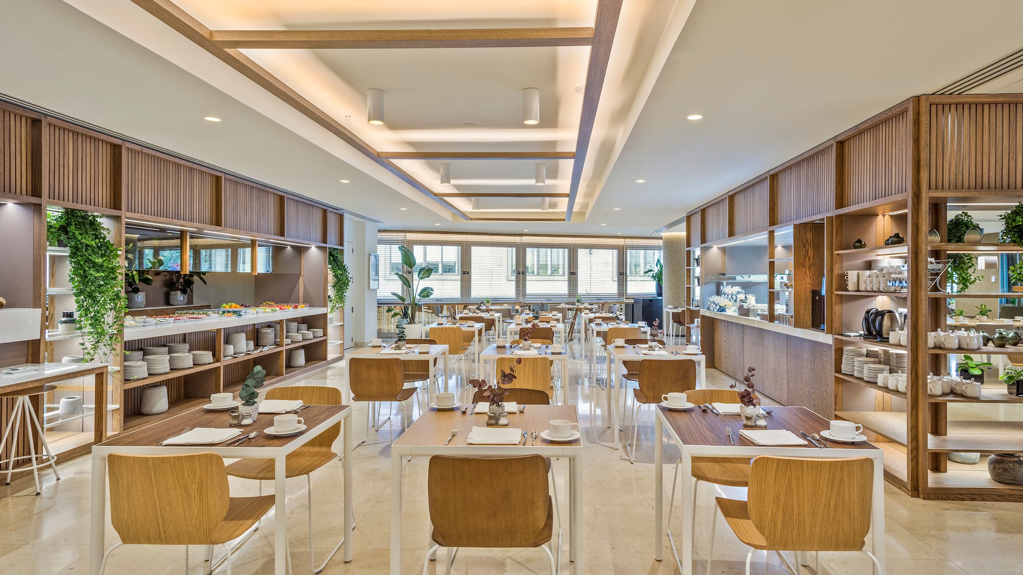 a room with tables and chairs