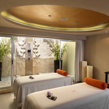 a massage beds in a room