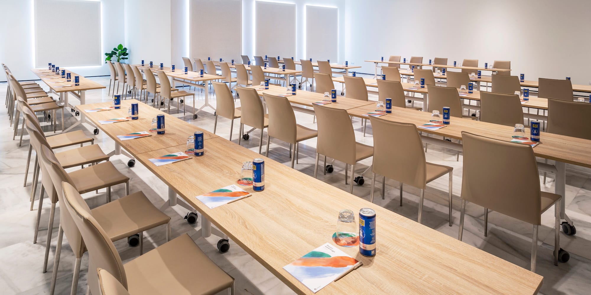 a room with tables and chairs