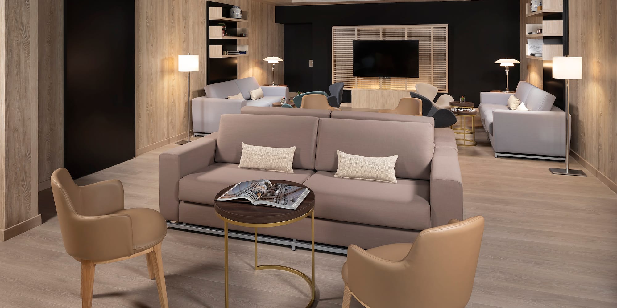 a room with couches and a tv