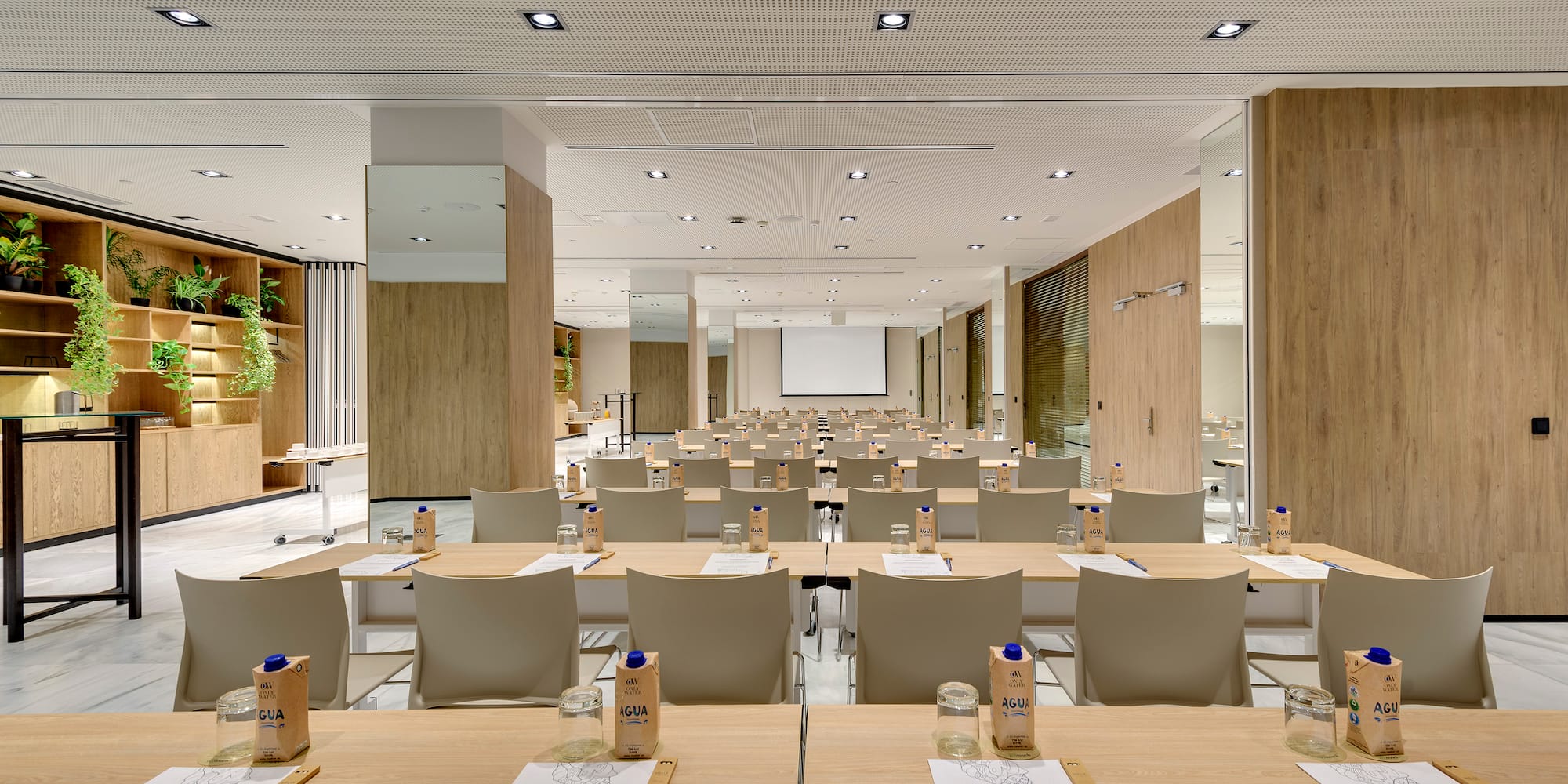 a room with tables and chairs