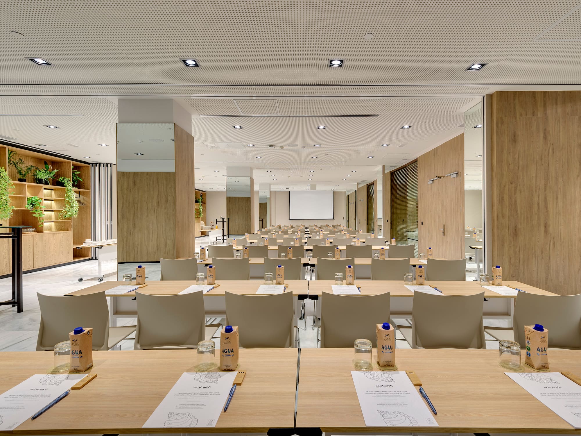 a room with tables and chairs