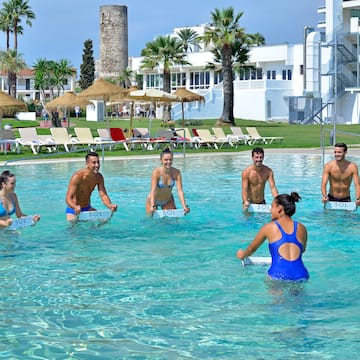 a group of people in a pool