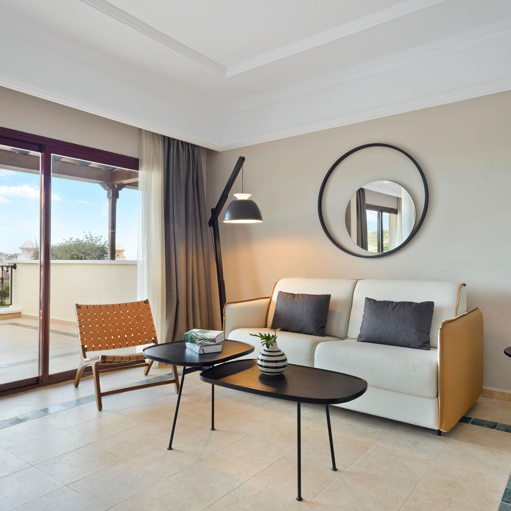 a living room with a couch and a table