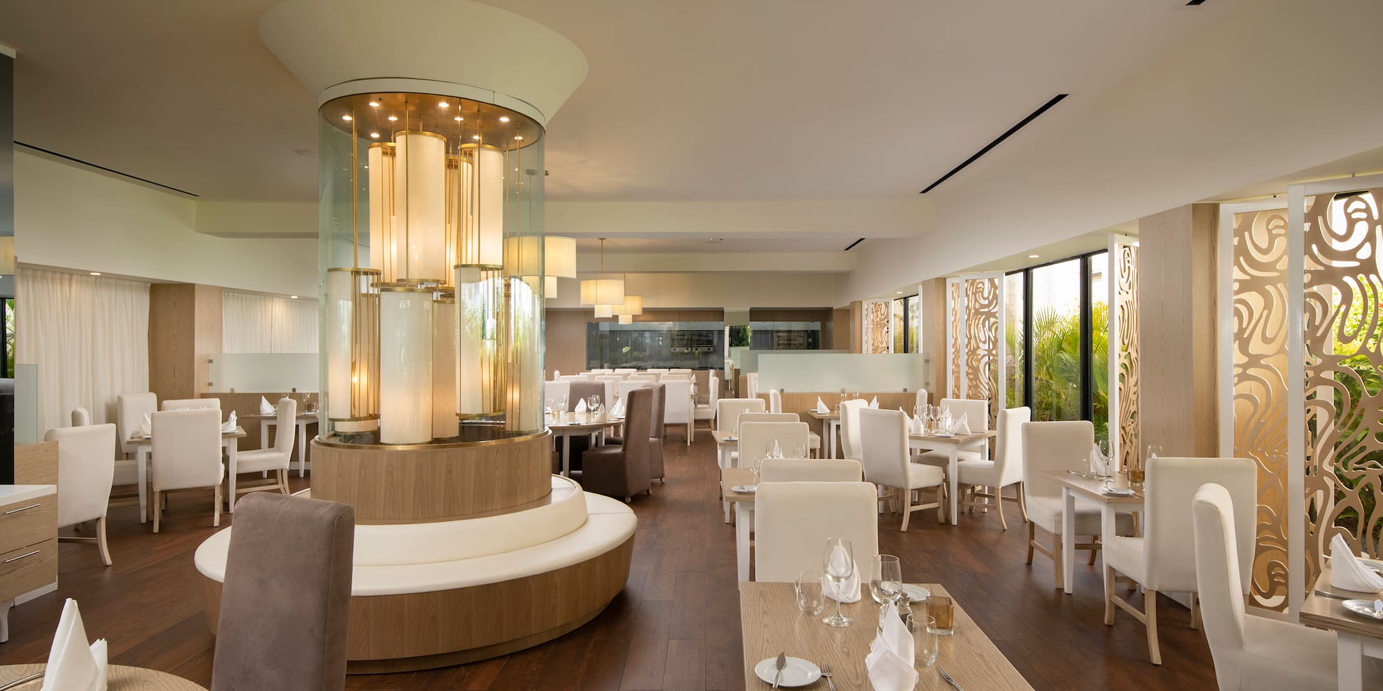 a room with tables and chairs