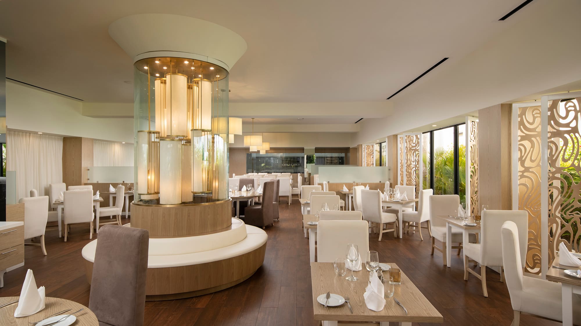 a room with tables and chairs