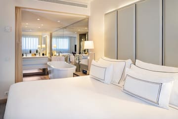 a large bed in a hotel room