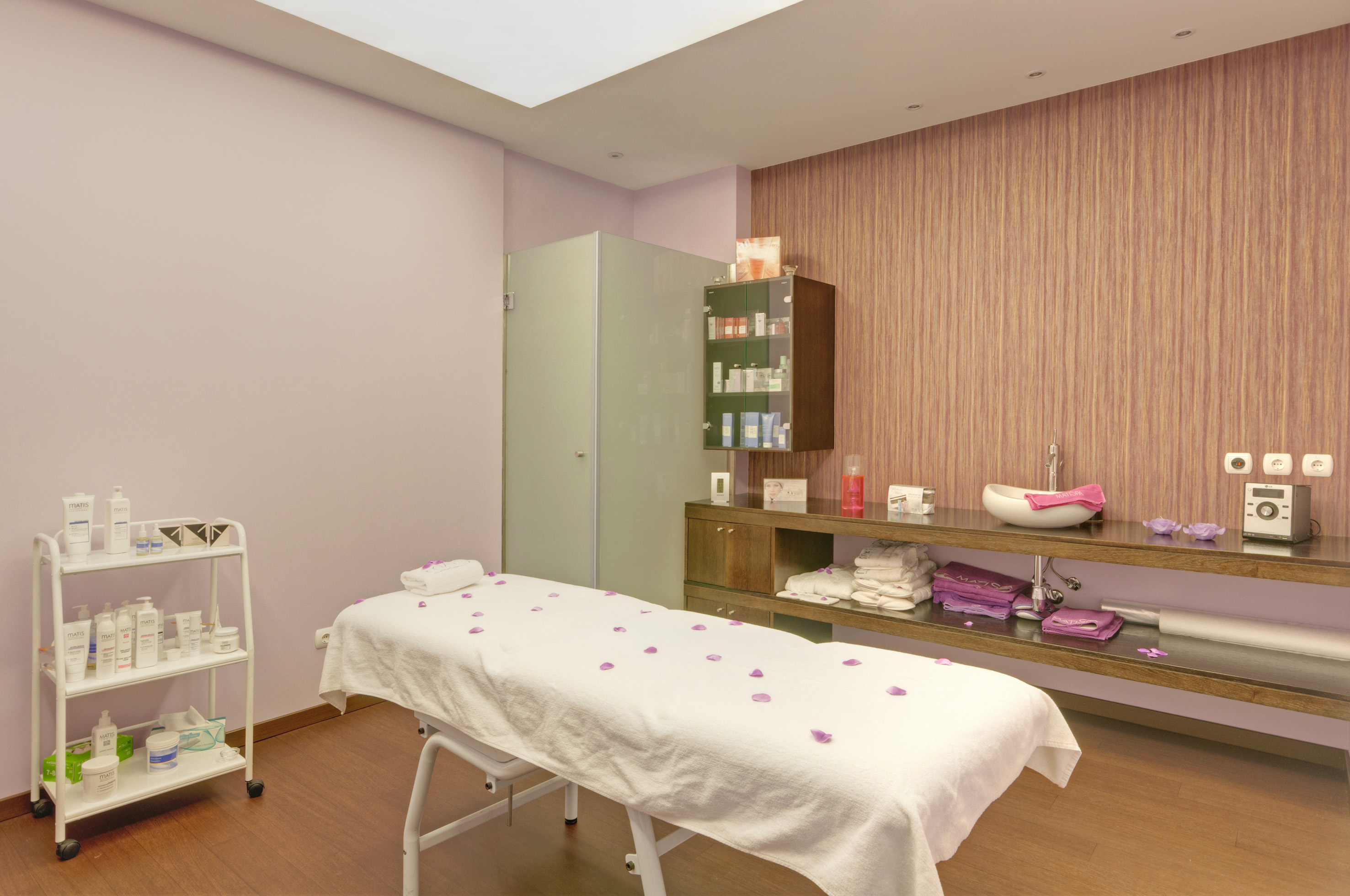 a massage table in a room