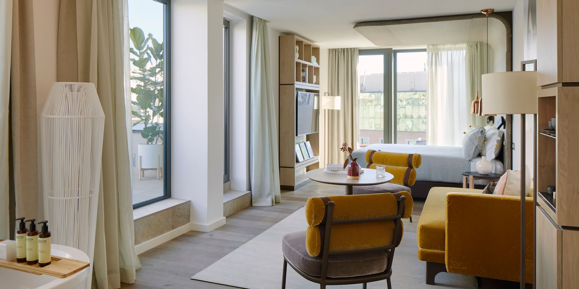 a room with a bed and a couch