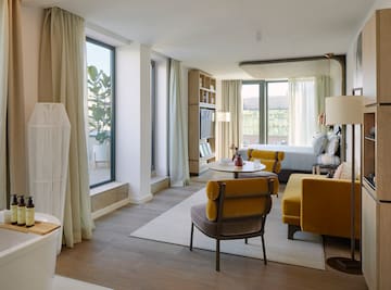 a room with a bed and a couch