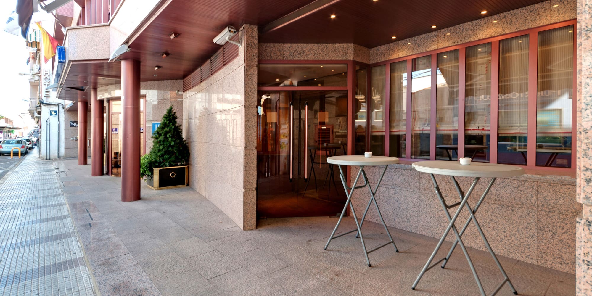 a building with tables outside