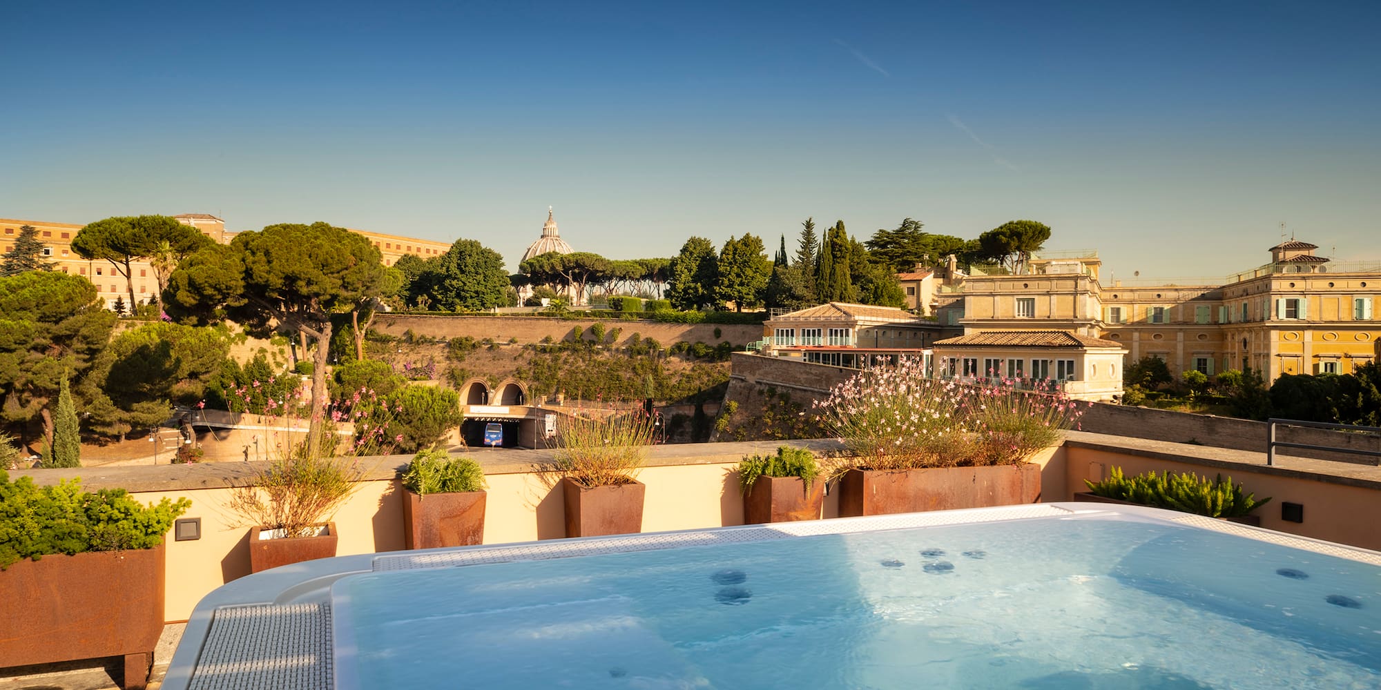 a hot tub on a rooftop