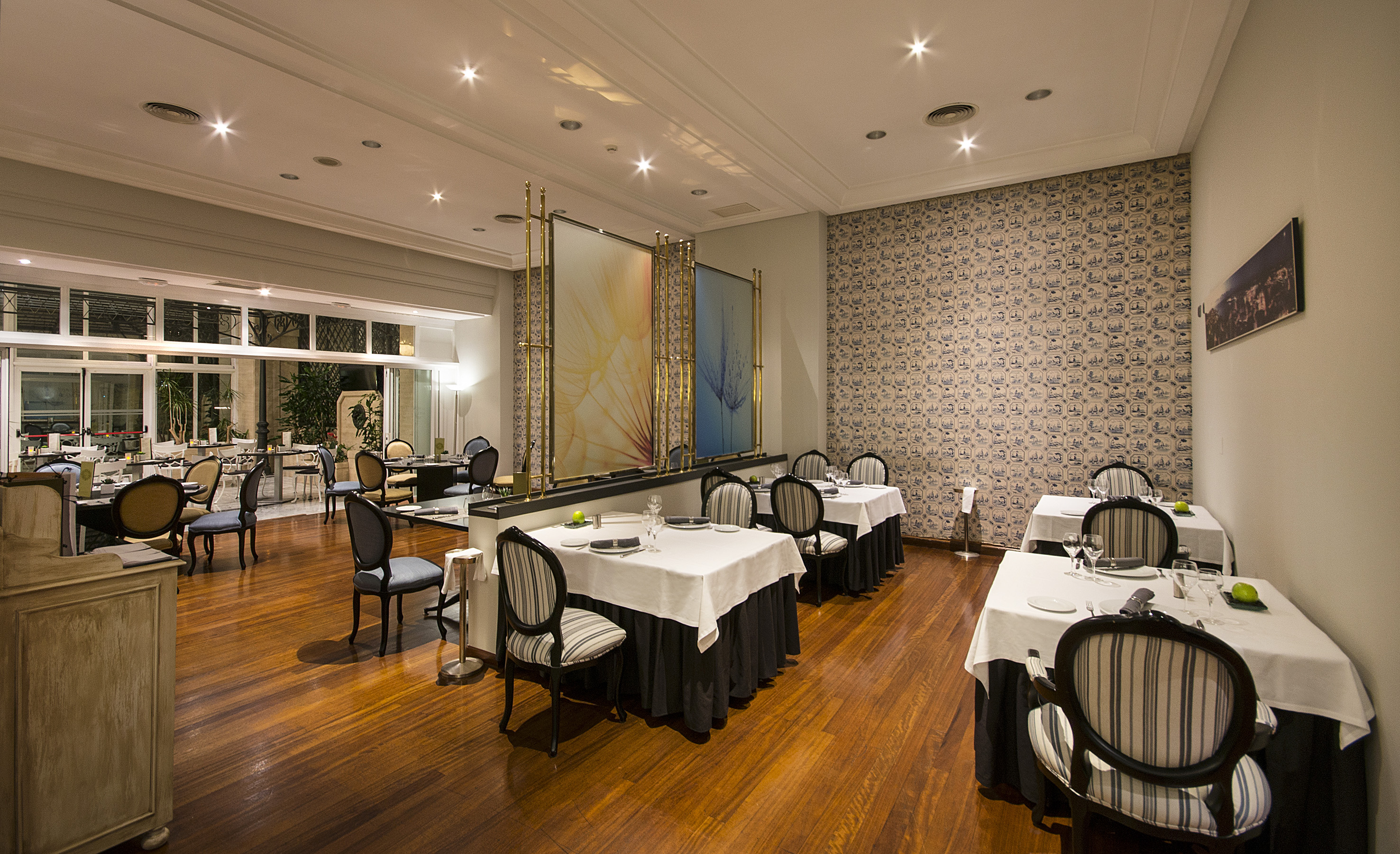 a room with tables and chairs