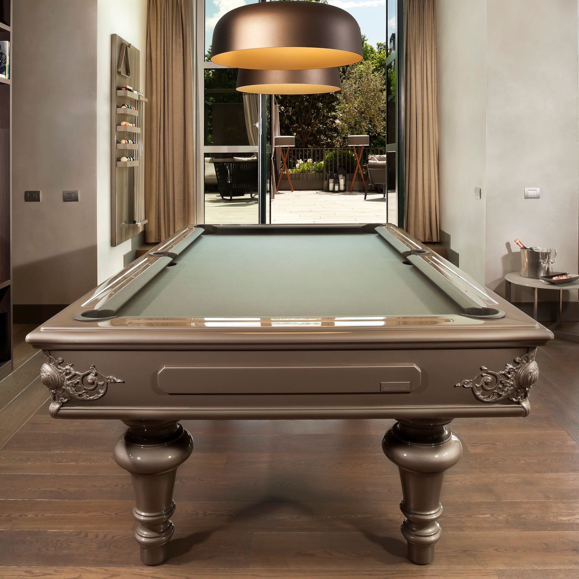 a pool table in a room