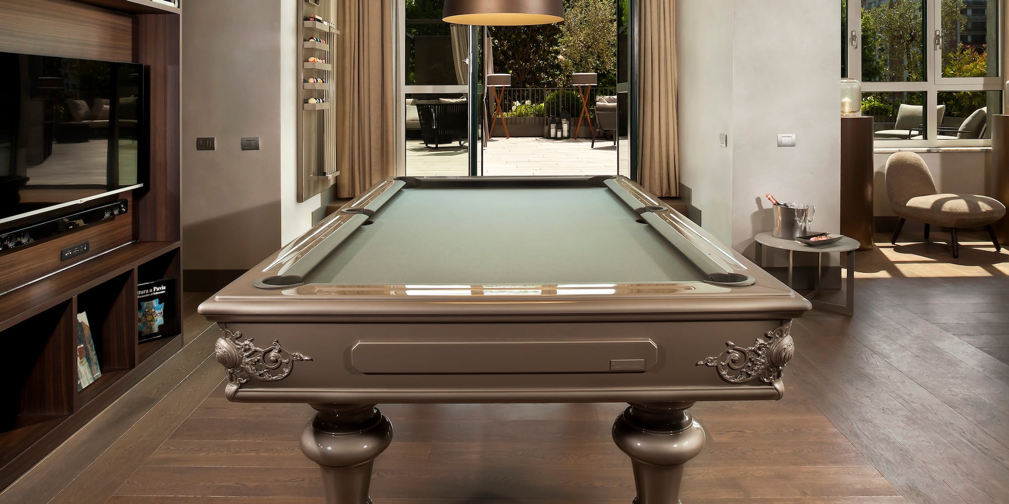 a pool table in a room