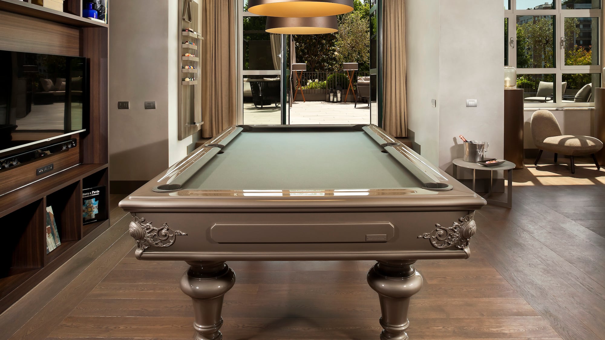 a pool table in a room