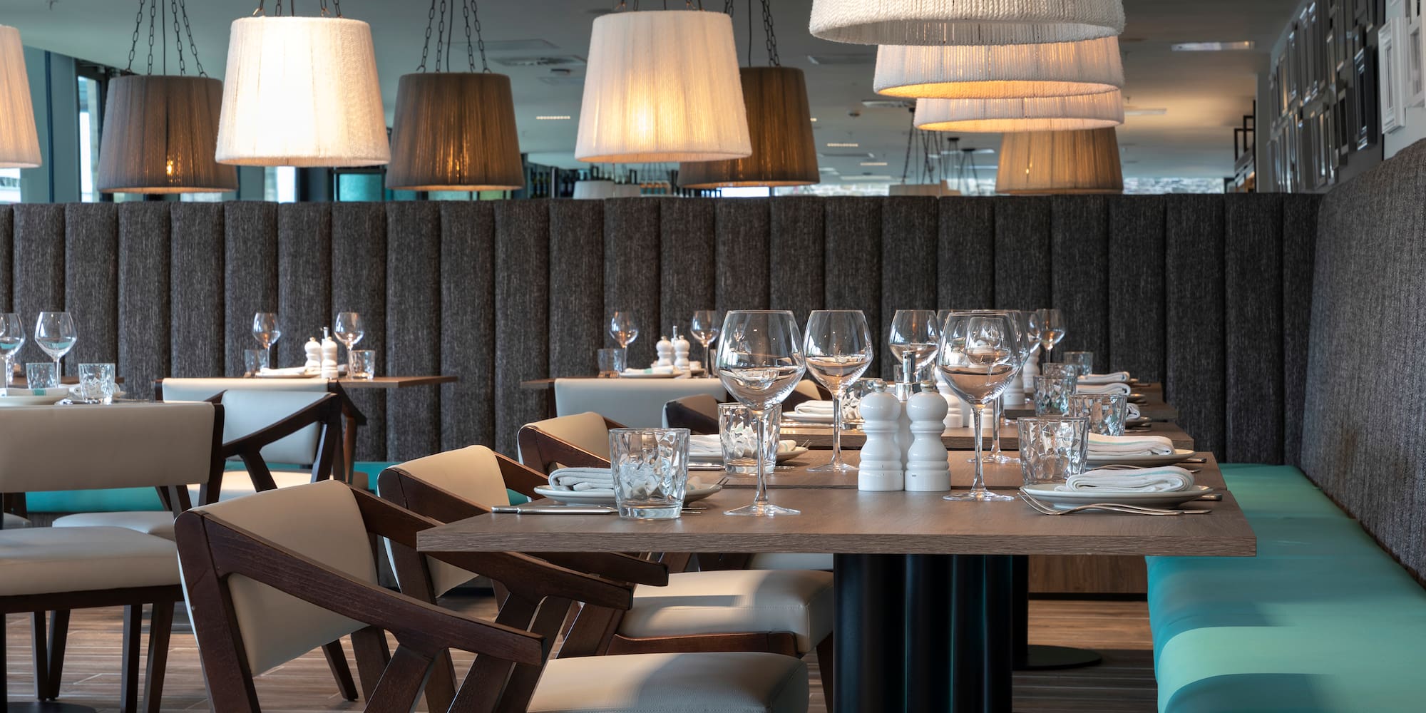 a restaurant with a table set up