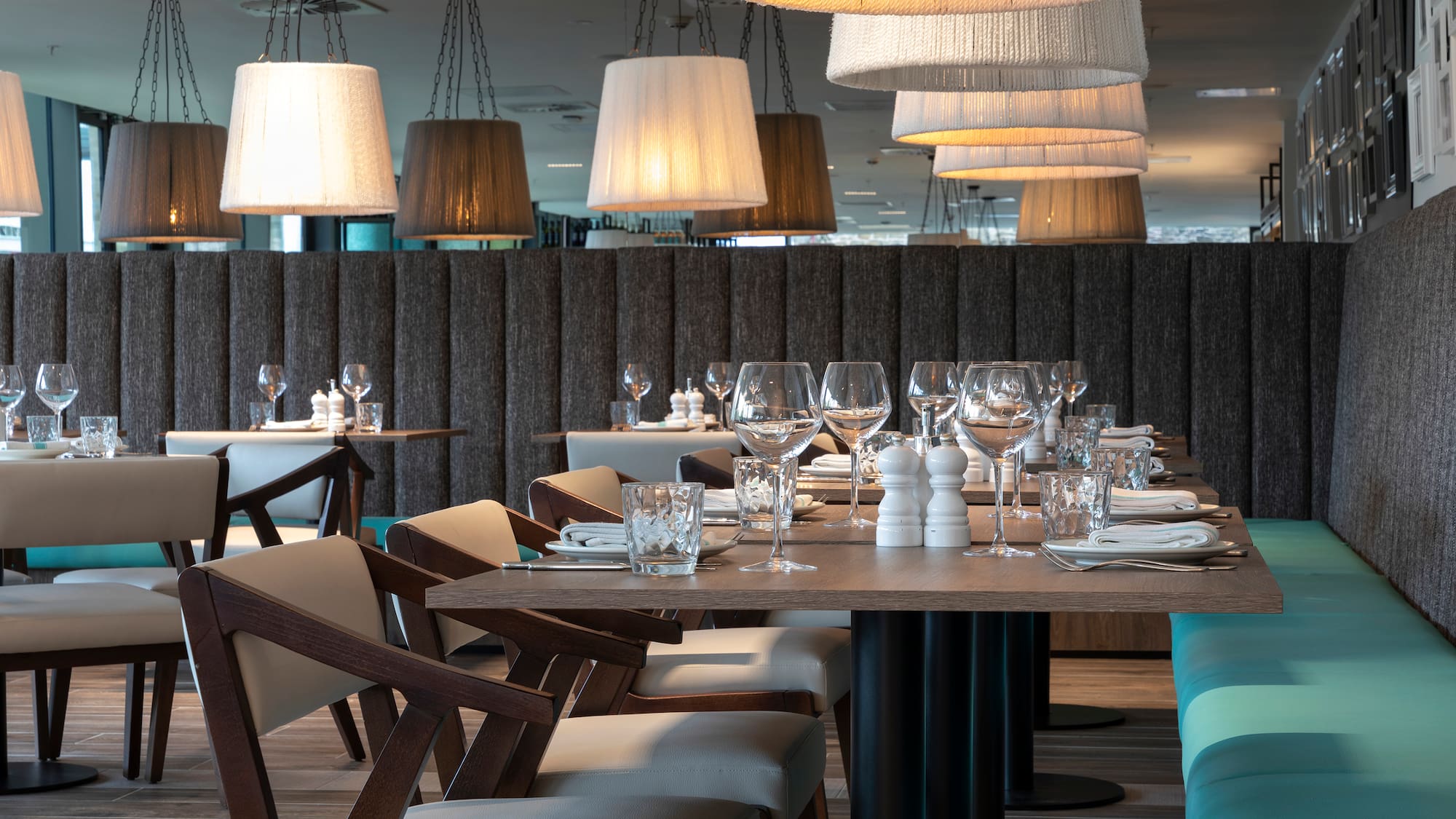 a restaurant with a table set up