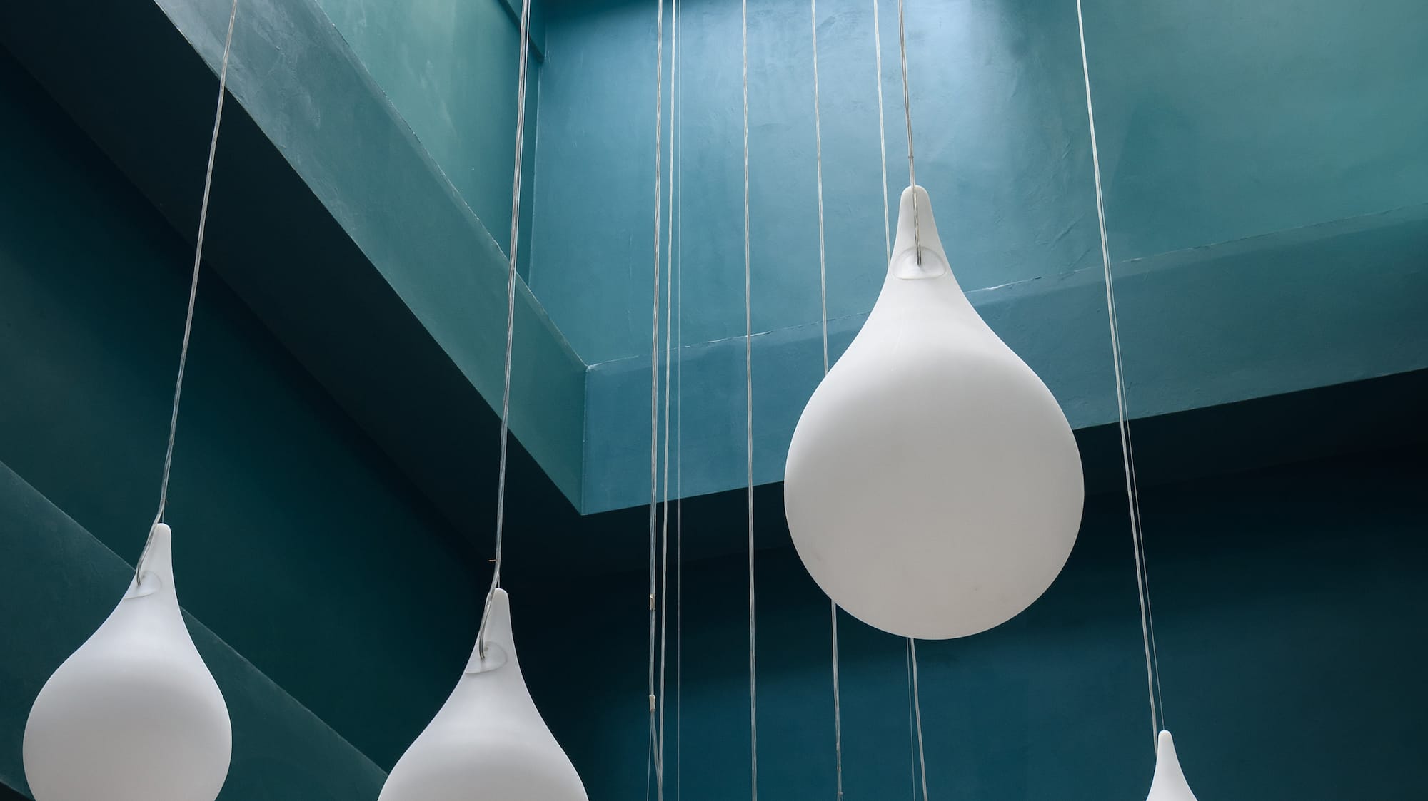 a group of white lights from strings