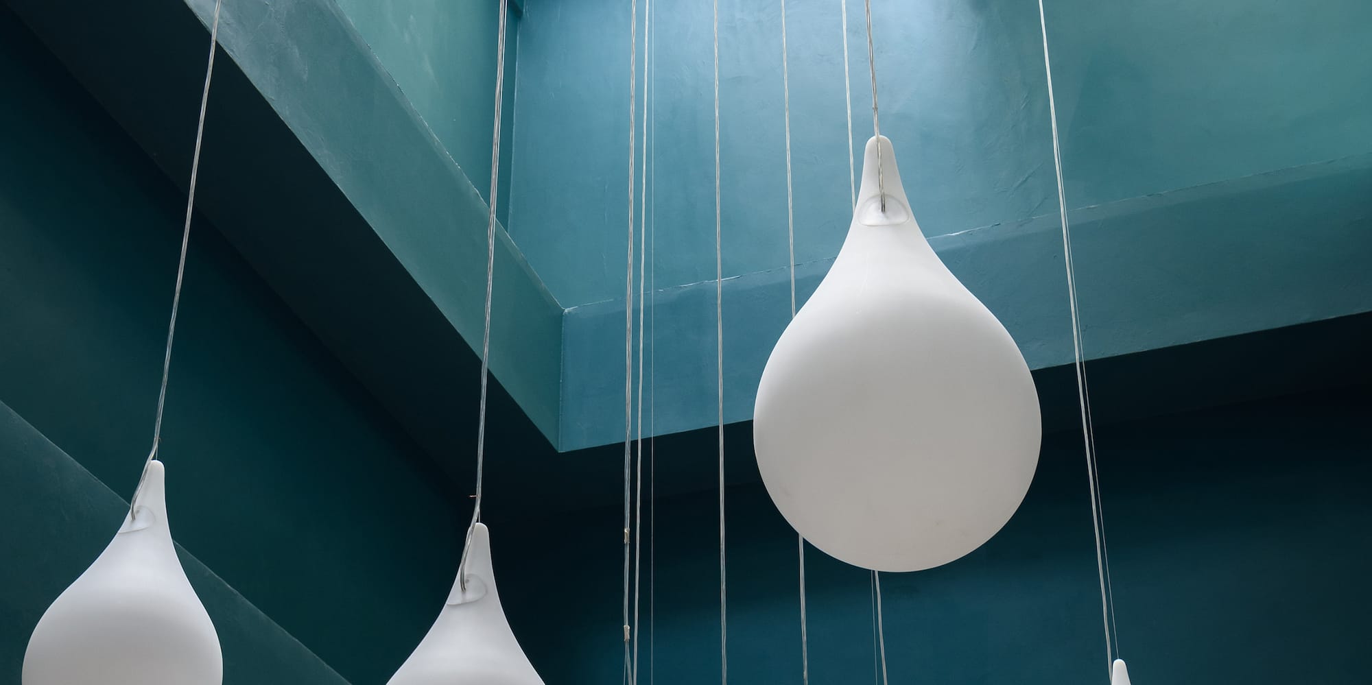 a group of white lights from strings