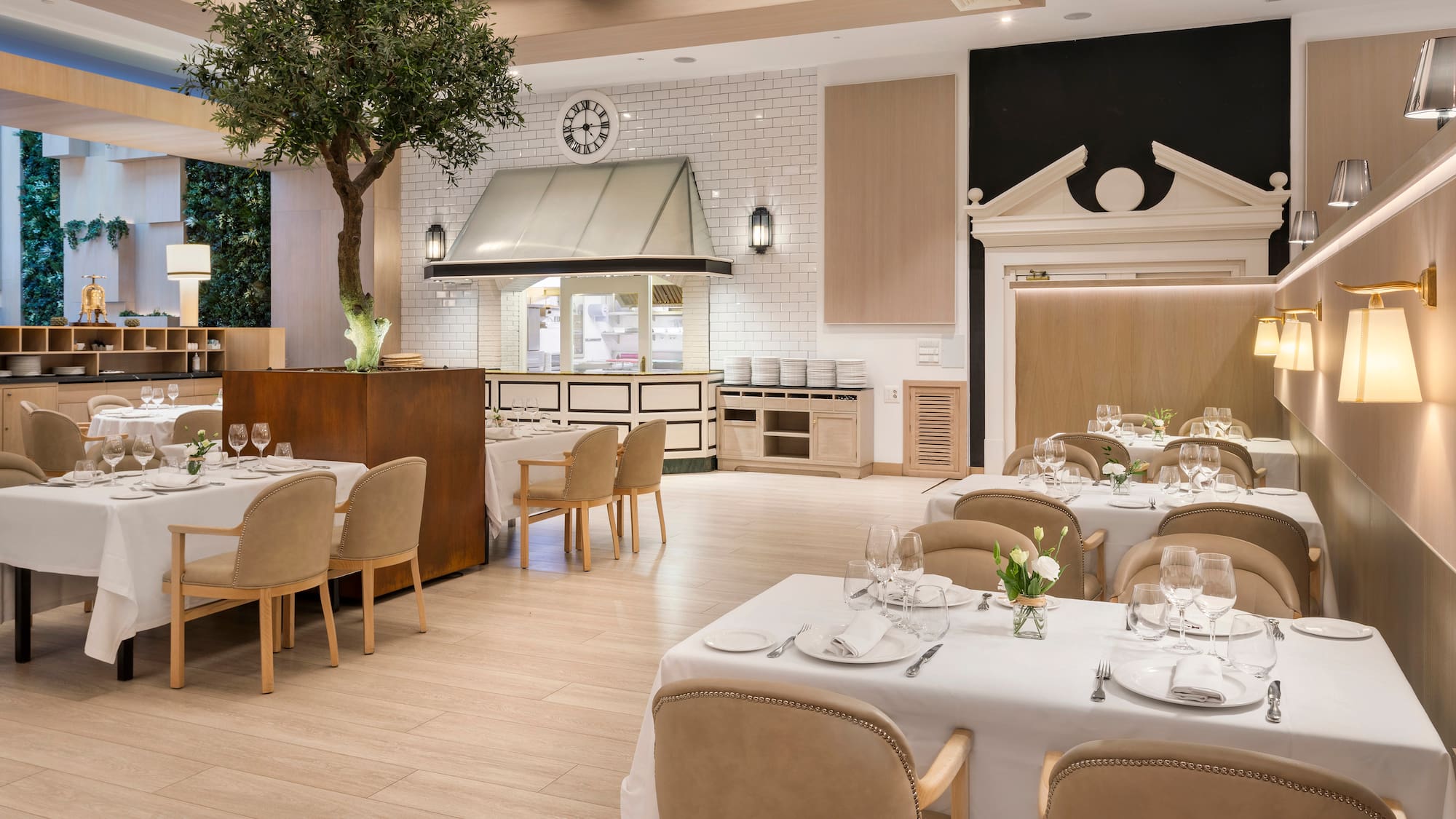 a room with tables and chairs