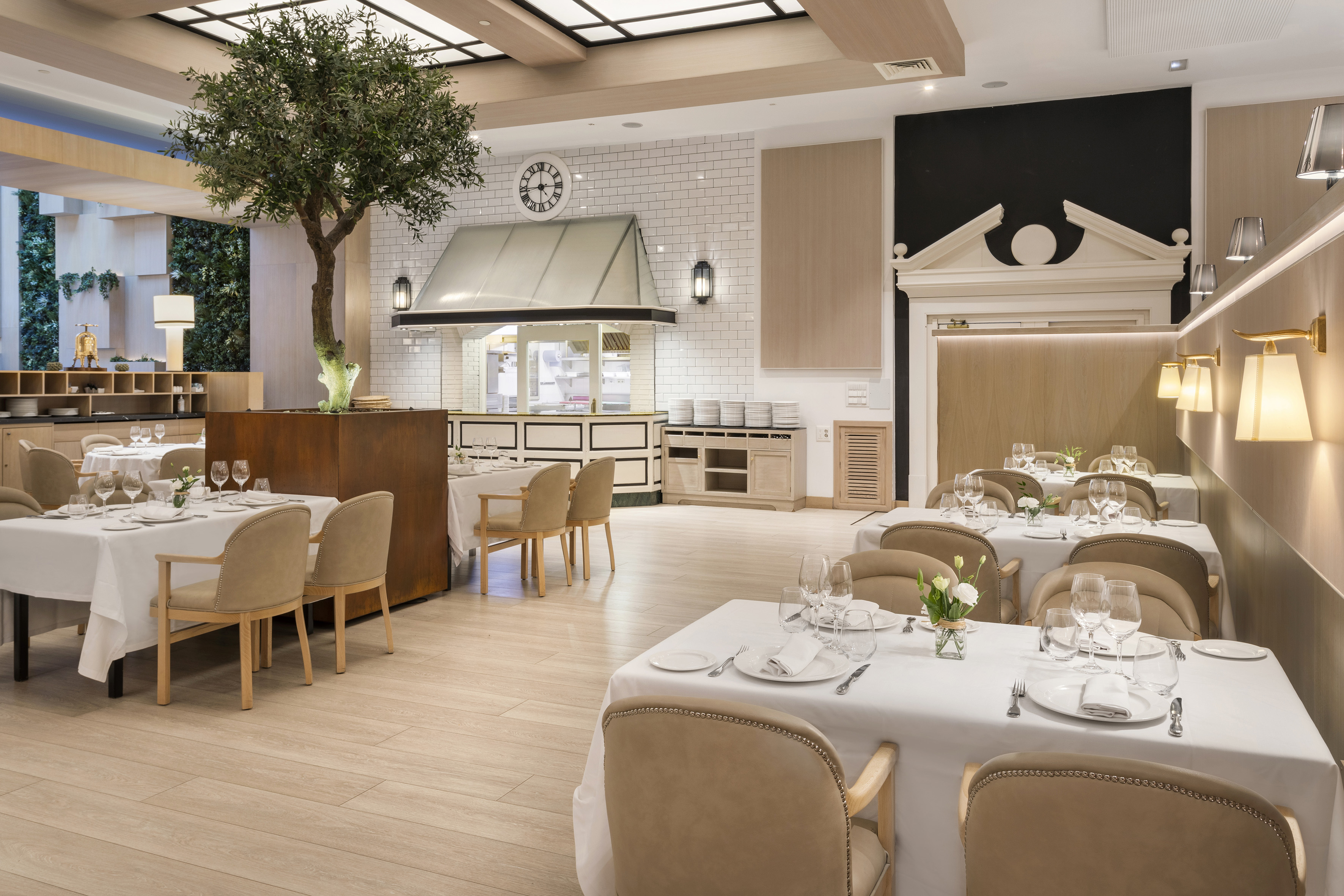 a room with tables and chairs