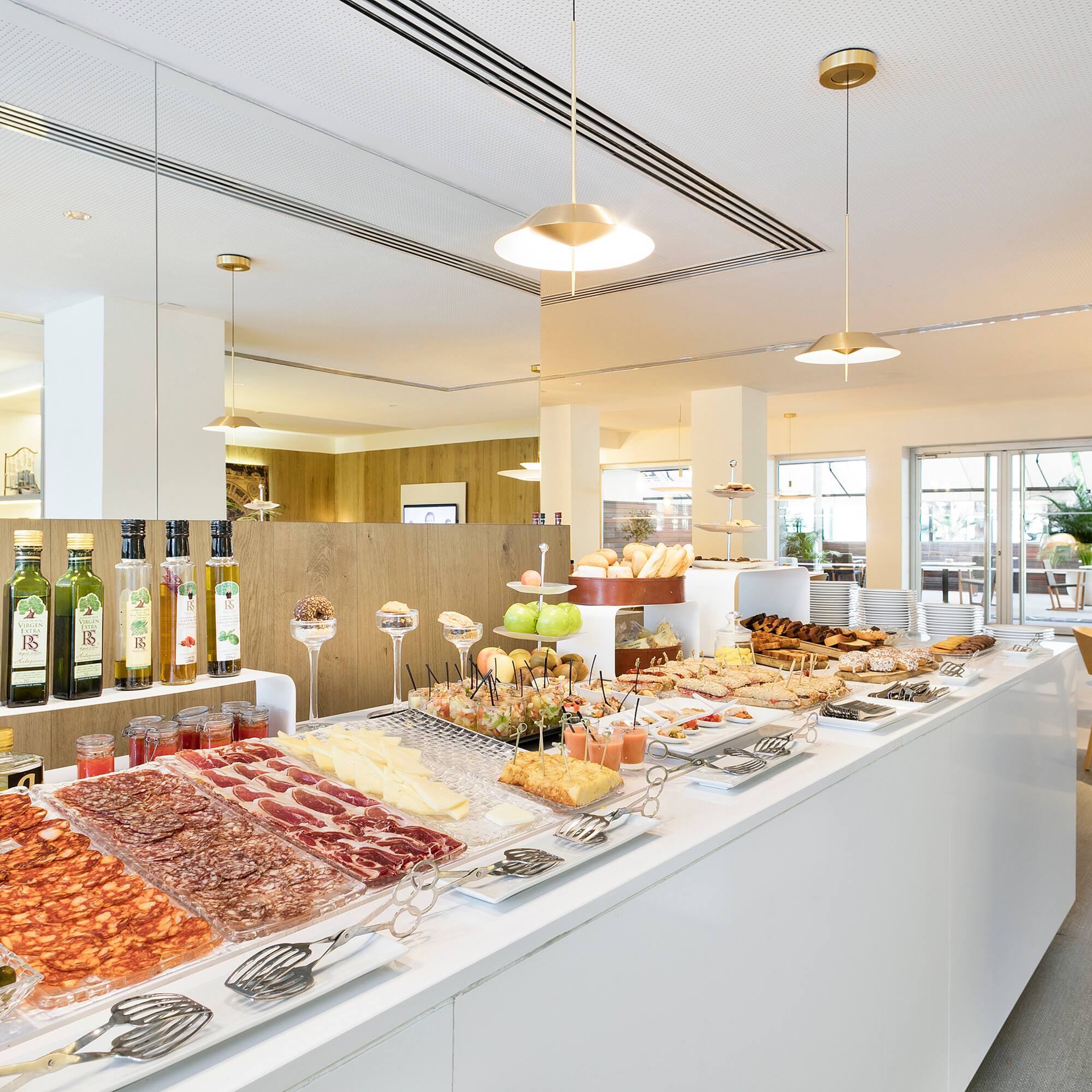 a buffet table with food on it