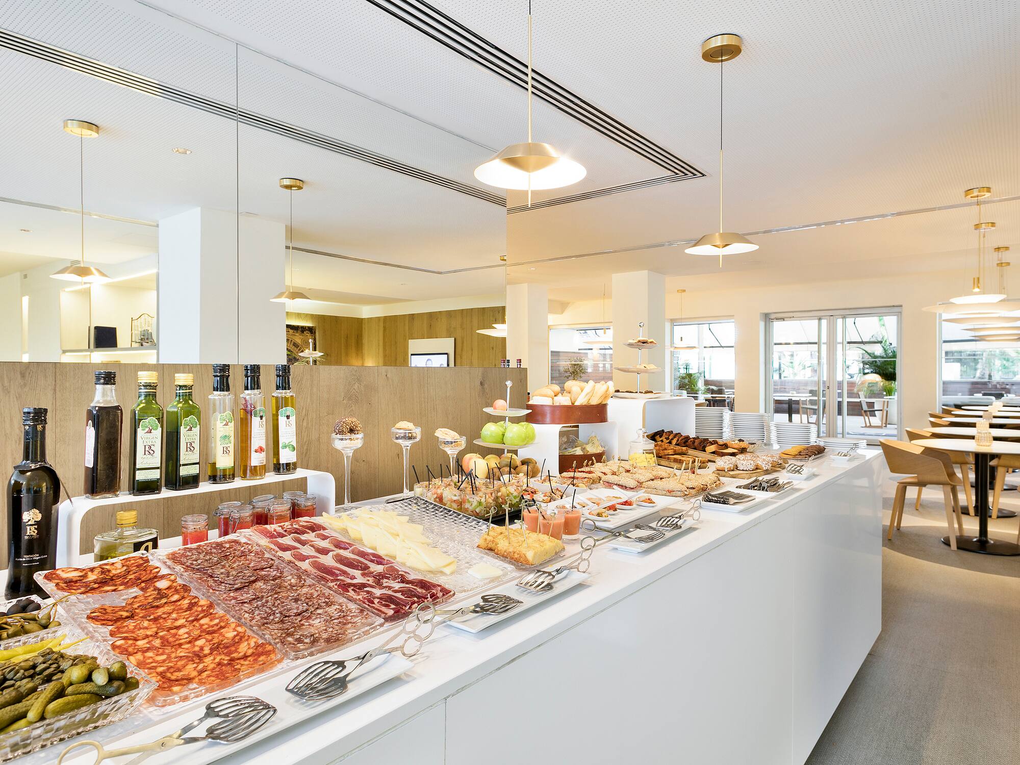 a buffet table with food on it
