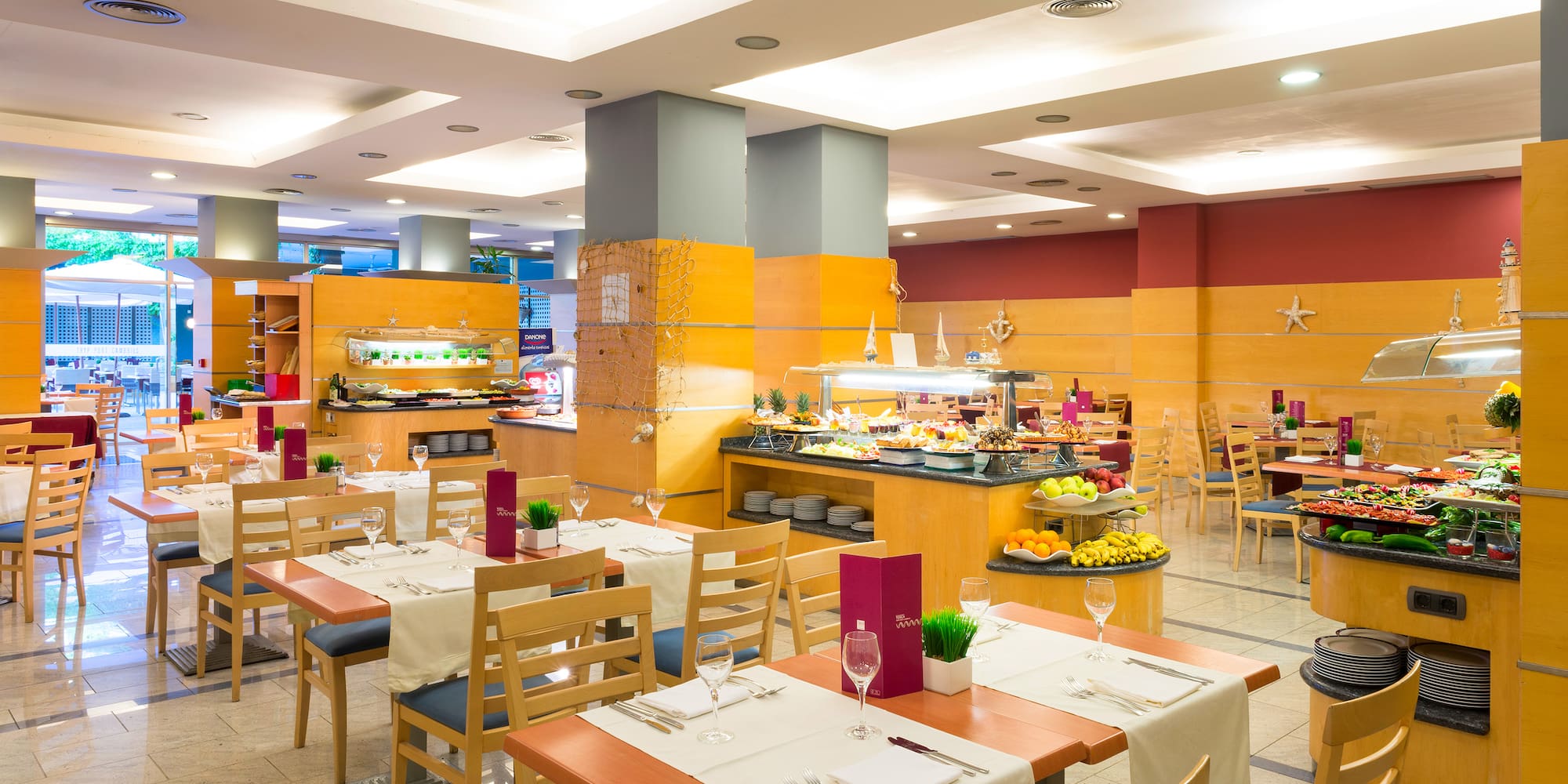 a restaurant with tables and chairs