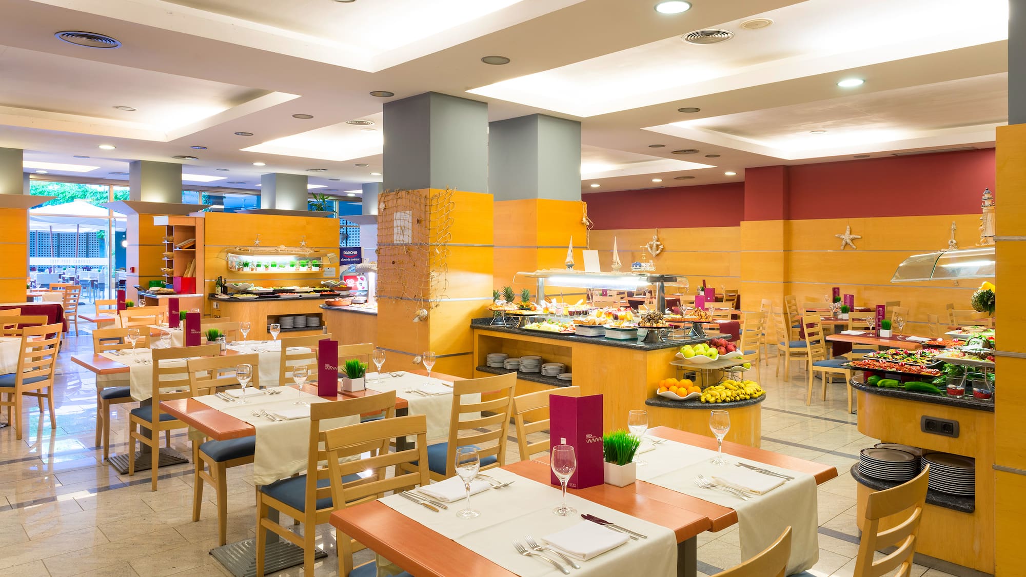 a restaurant with tables and chairs