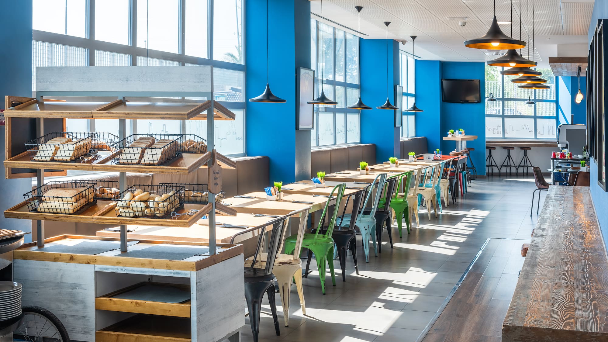 a room with tables and chairs