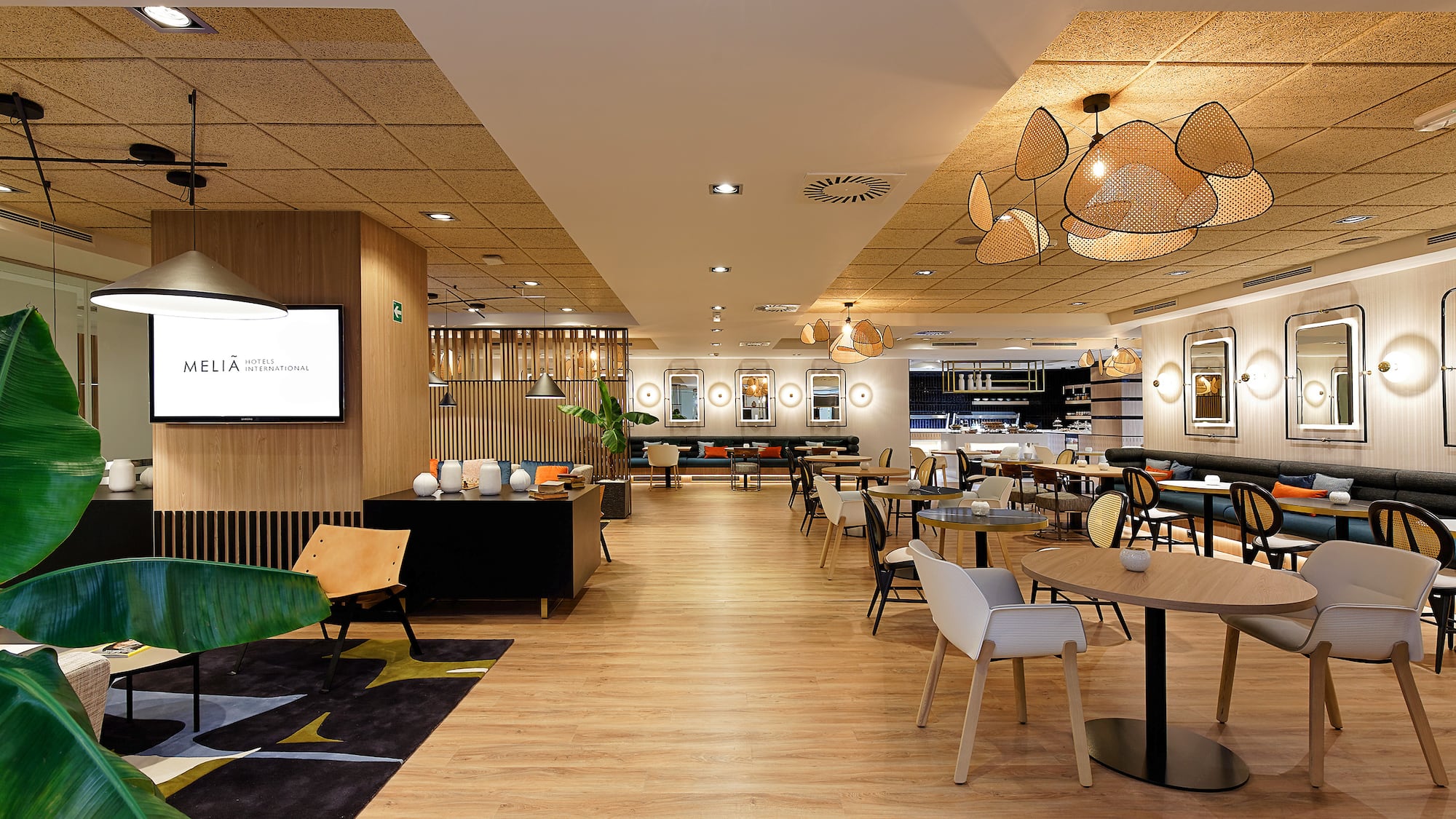 a room with tables and chairs