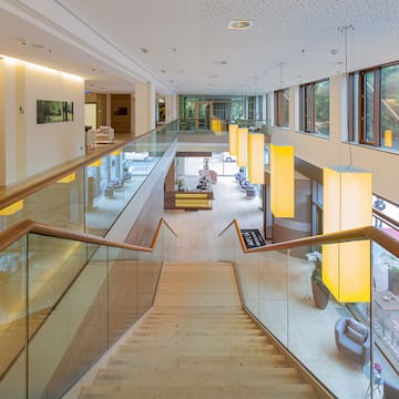 a staircase in a building