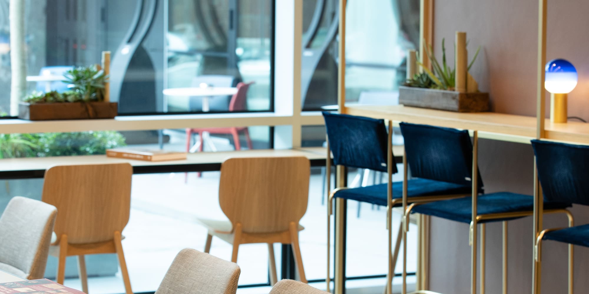 a room with chairs and tables