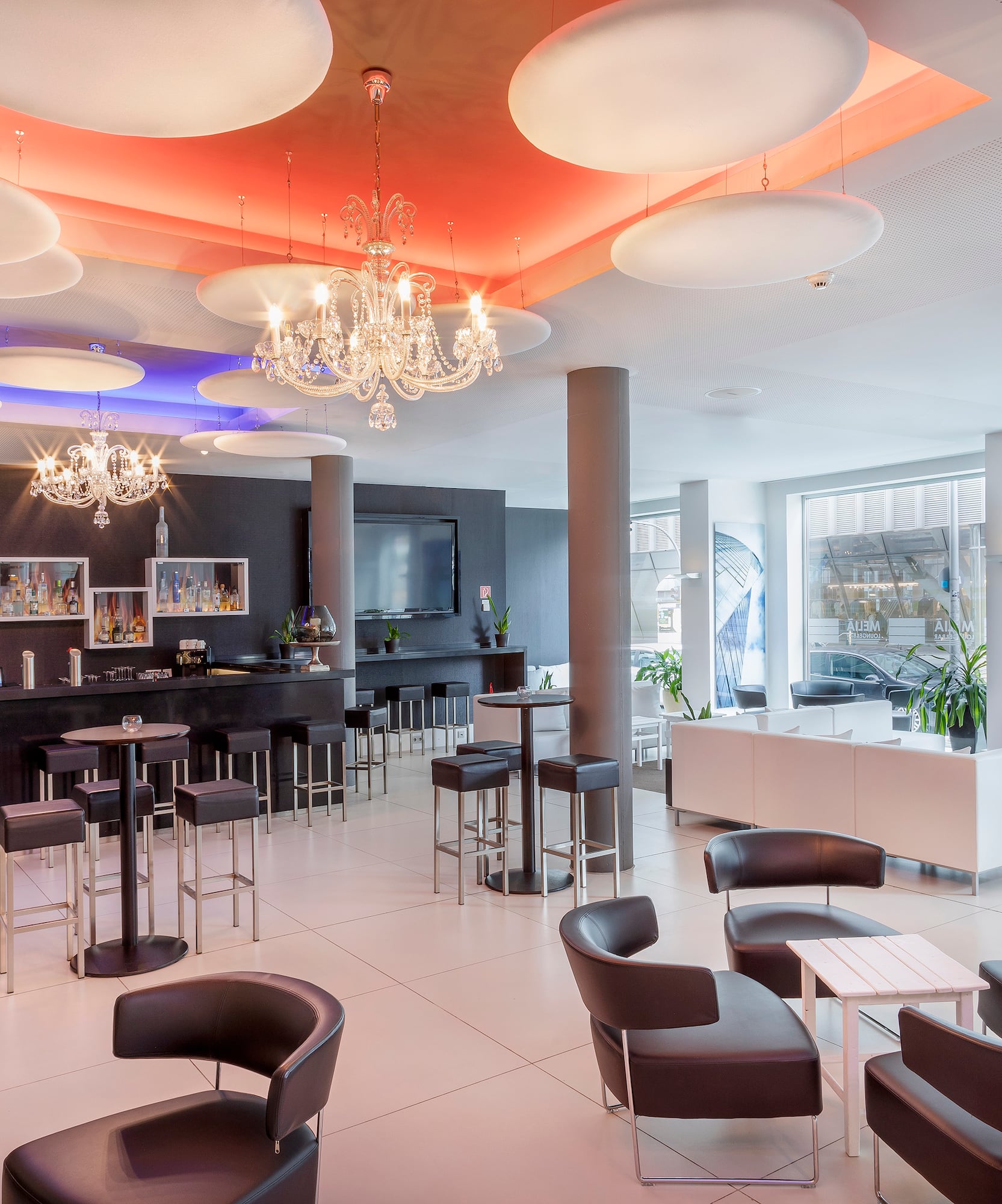 a room with tables and chairs